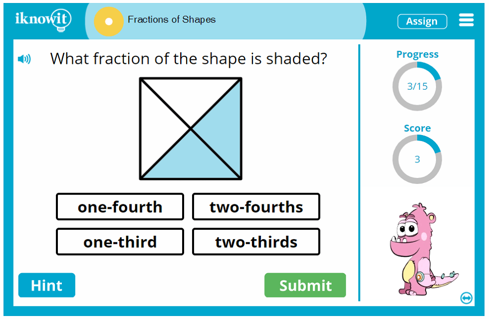 First Grade Identify Shape Fractional Parts Game