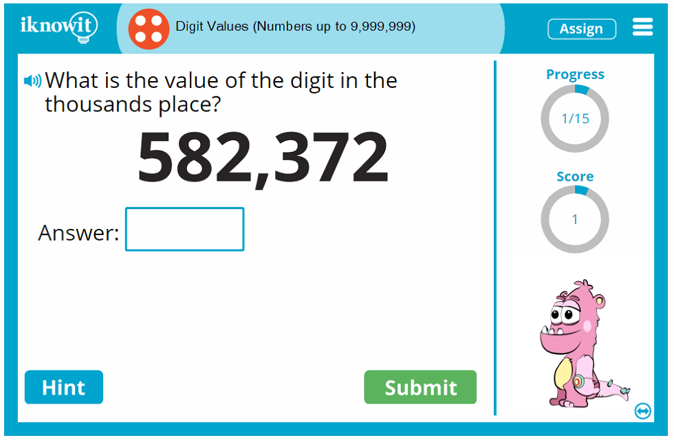 Fourth Grade Number Place Values of Digits to 9,999,999 Game