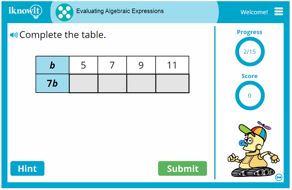 Fifth Grade Solving Algebraic Expressions Game