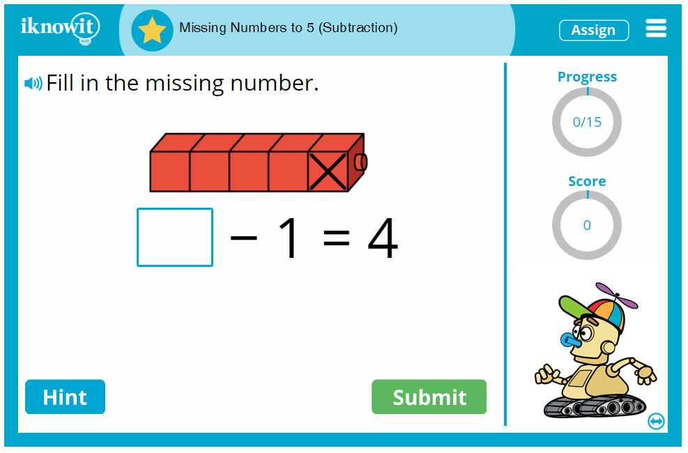 Kindergarten Missing Numbers to 5 Practice Subtracting Game