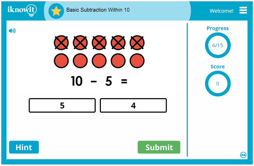 Kindergarten Basic Subtraction Within 10 Game