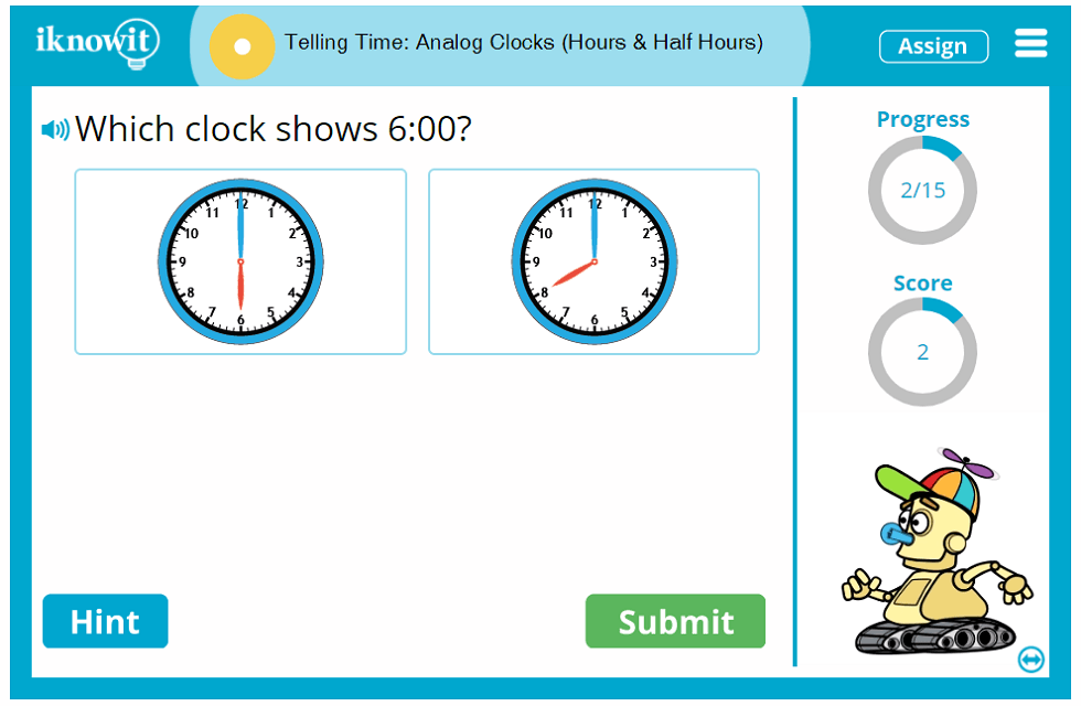 telling time to the half hour math game