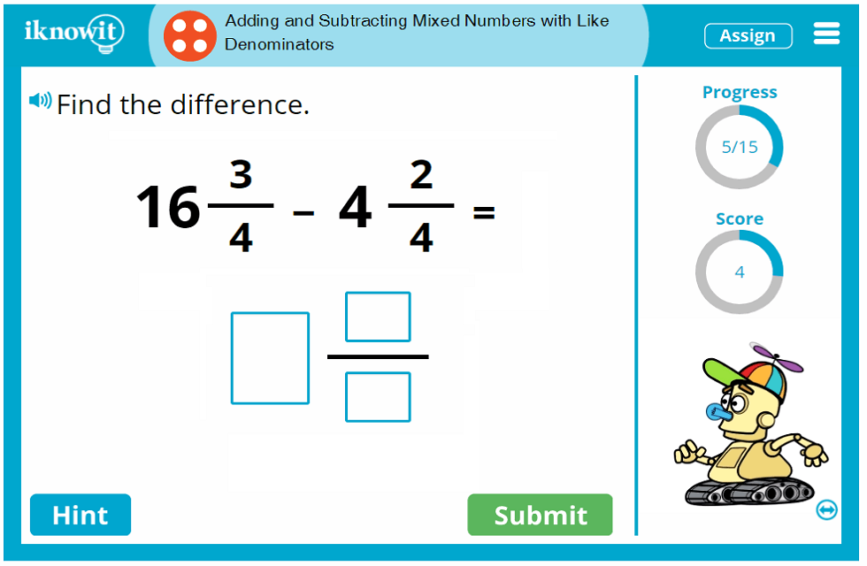 Interactive Math Lesson Adding and Subtracting Mixed Numbers with