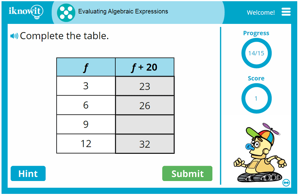 Interactive Math Lesson Evaluating Algebraic Expressions
